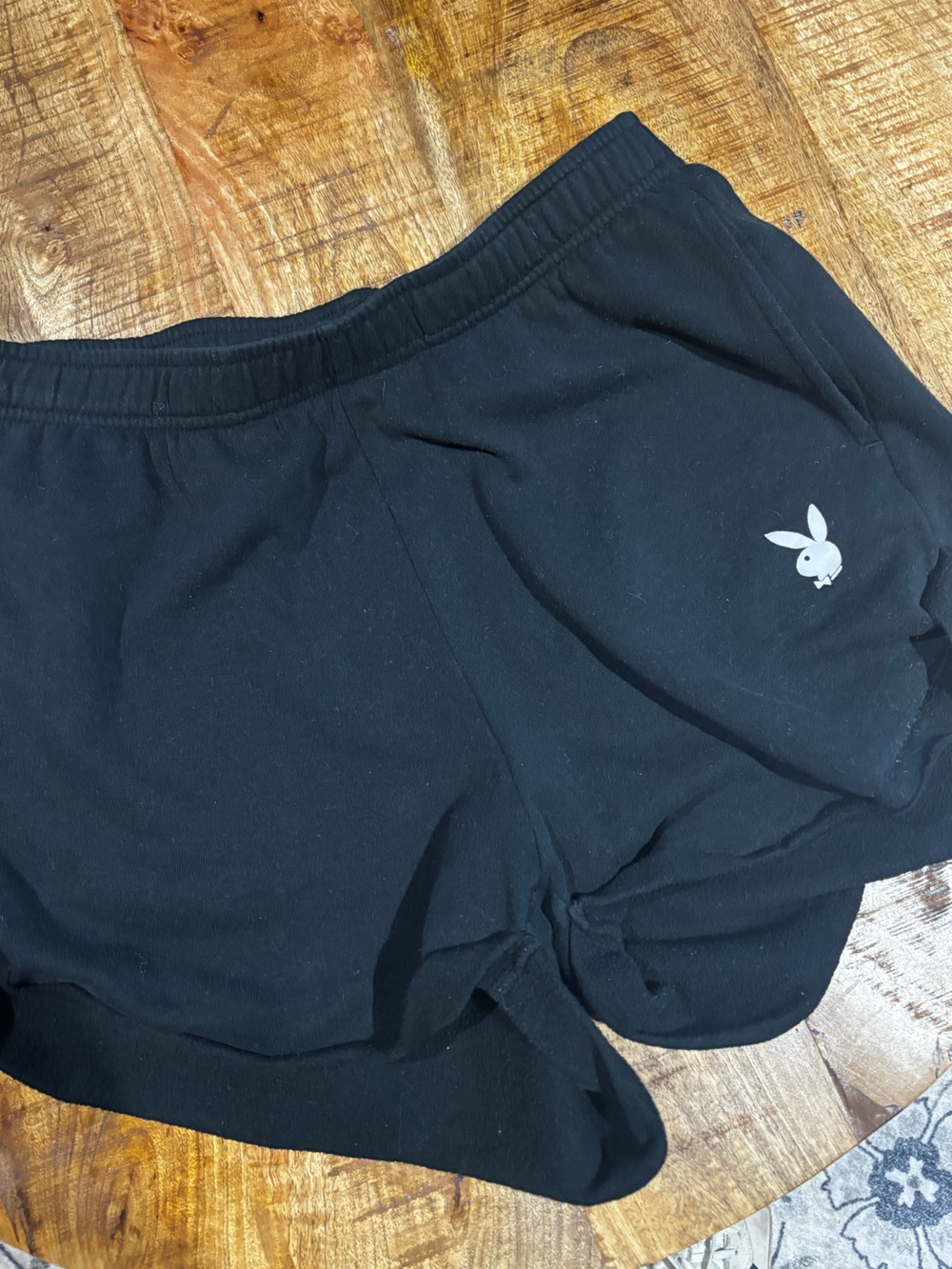 PLAYBOY Black Athletic Shorts with White Bunny Logo
